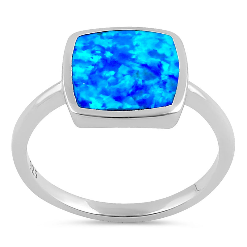 Sterling Silver Square Blue Lab Opal Ring