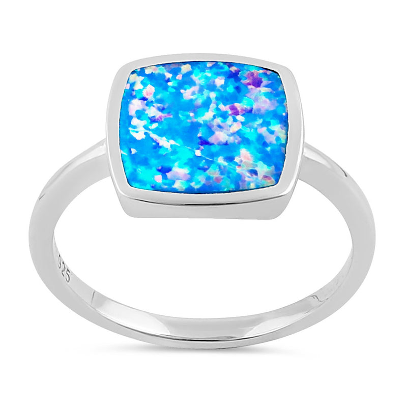 Sterling Silver Square Blue Lavender Lab Opal Ring