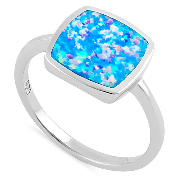 Sterling Silver Square Blue Lavender Lab Opal Ring