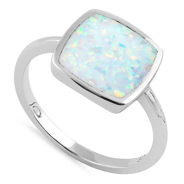 Sterling Silver Square White Lab Opal Ring