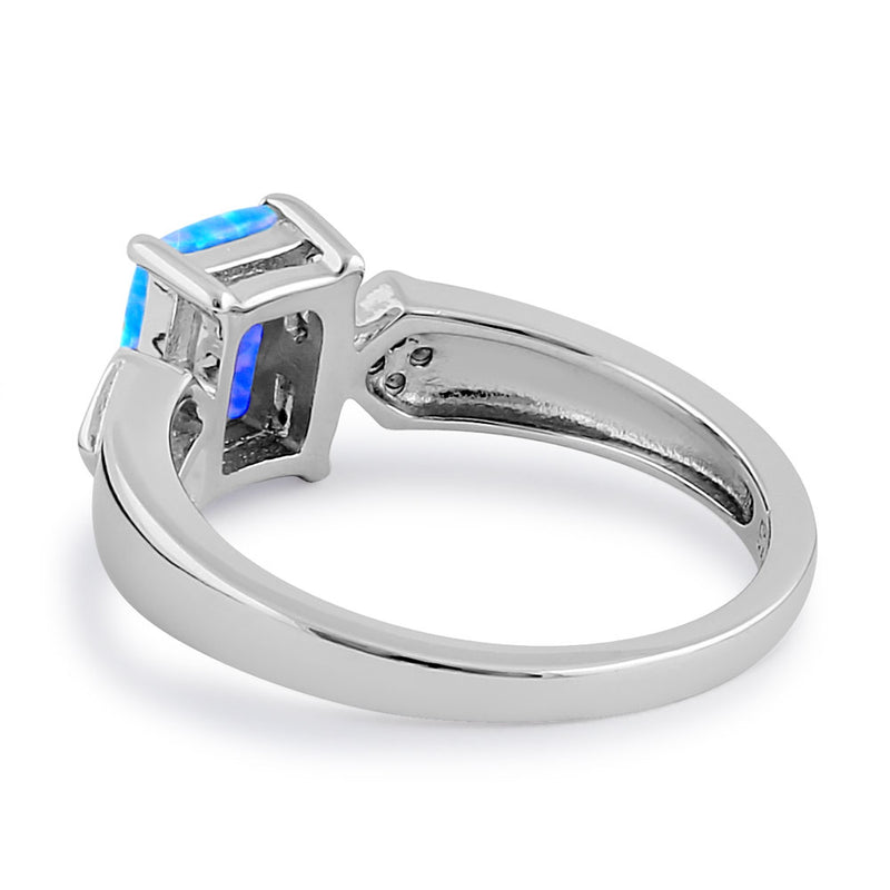 Sterling Silver Elegant Blue Lavender Lab Opal Rectangle CZ Ring