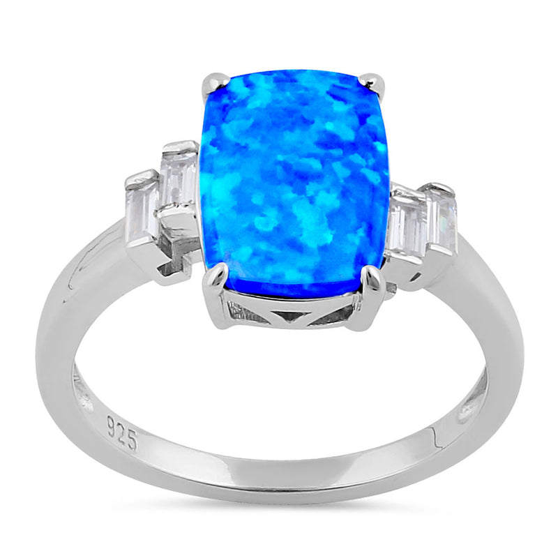 Sterling Silver Blue Lab Opal Rectangular Ring