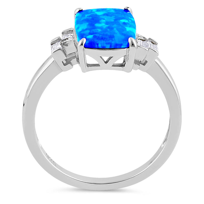 Sterling Silver Blue Lab Opal Rectangular Ring