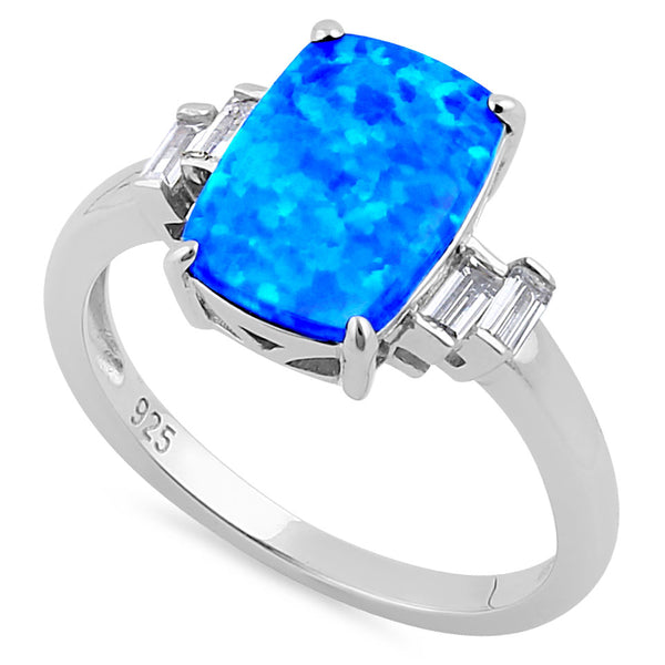Sterling Silver Blue Lab Opal Rectangular Ring
