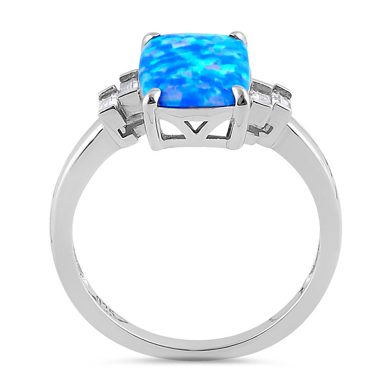 Sterling Silver Blue Lavender Lab Opal Rectangular Ring