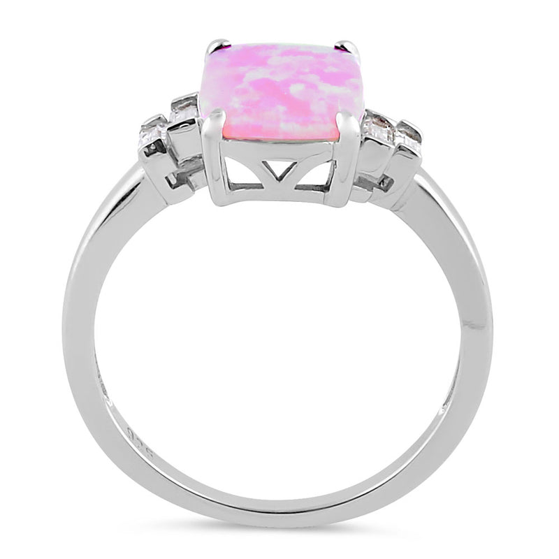Sterling Silver Pink Lab Opal Rectangular Ring