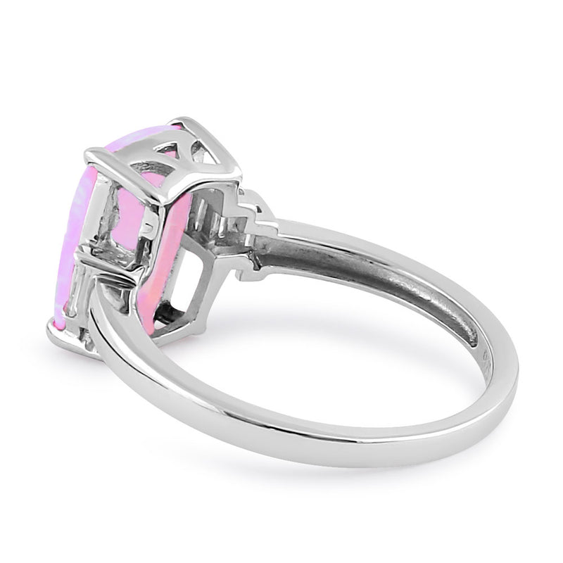 Sterling Silver Pink Lab Opal Rectangular Ring