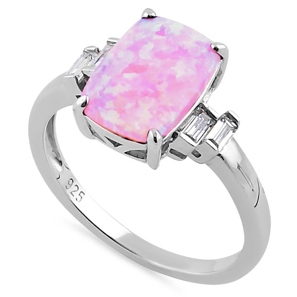 Sterling Silver Pink Lab Opal Rectangular Ring