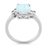 Sterling Silver White Lab Opal Rectangular Ring