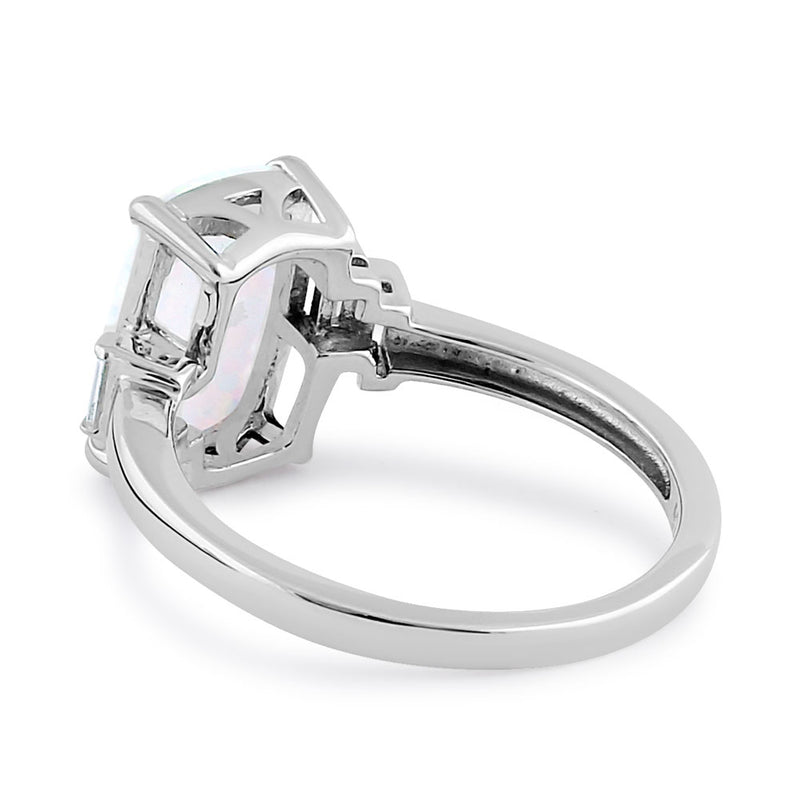 Sterling Silver White Lab Opal Rectangular Ring