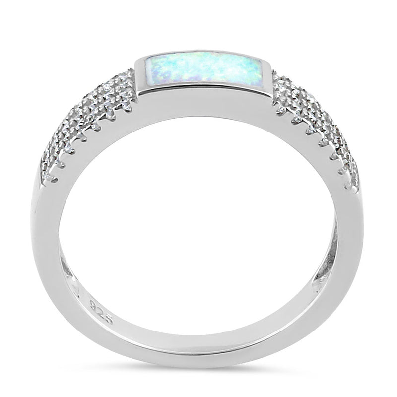 Sterling Silver White Lab Opal Center CZ Band Ring