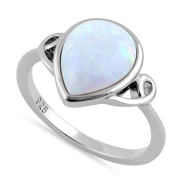 Sterling Silver Curved White Lab Opal Pear Ring