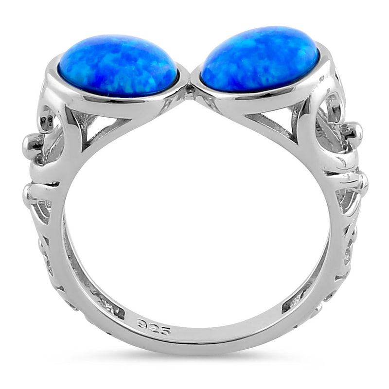 Sterling Silver Filigree Blue Lab Opal Double Sphere Ring