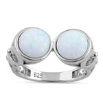 Sterling Silver Filigree White Lab Opal Double Sphere Ring