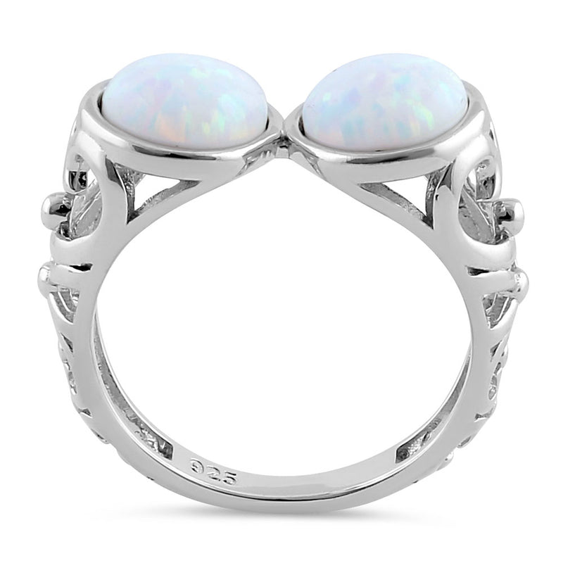 Sterling Silver Filigree White Lab Opal Double Sphere Ring