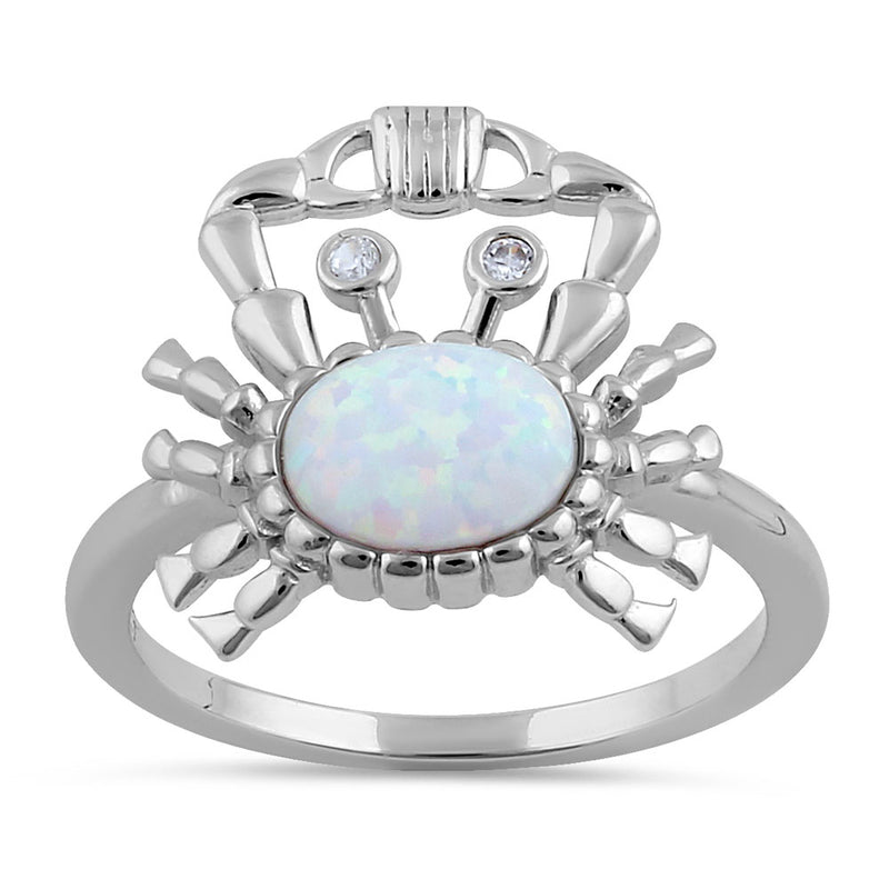 Sterling Silver White Lab Opal Crab CZ Ring