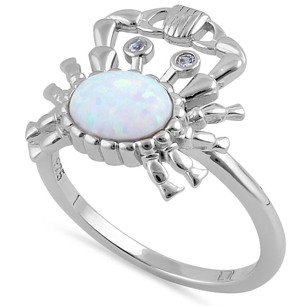 Sterling Silver White Lab Opal Crab CZ Ring