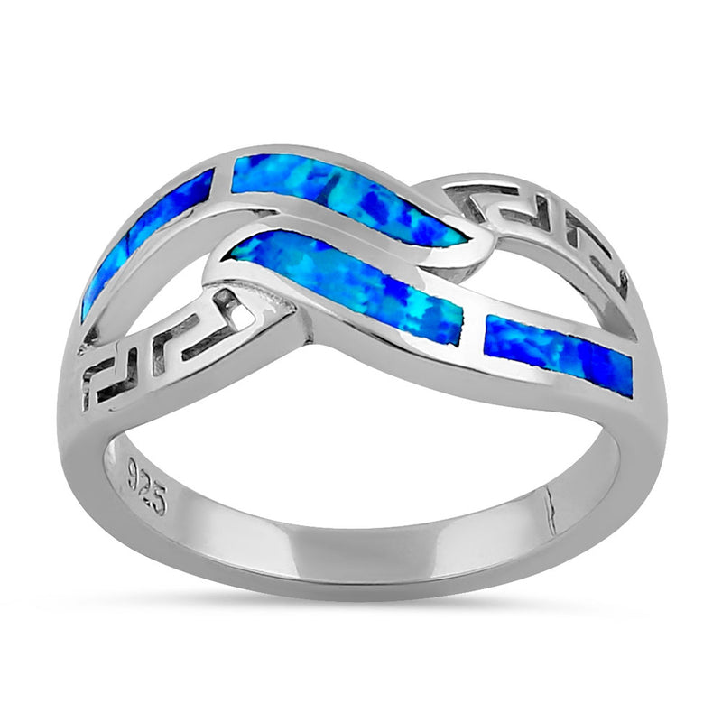 Sterling Silver Blue Lab Opal Greek Untwine Infinity Ring