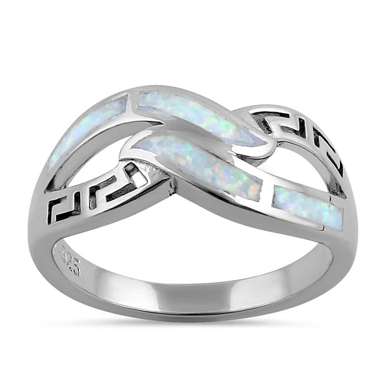 Sterling Silver White Lab Opal Greek Untwine Infinity Ring
