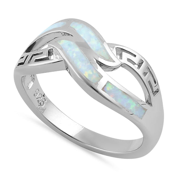 Sterling Silver White Lab Opal Greek Untwine Infinity Ring