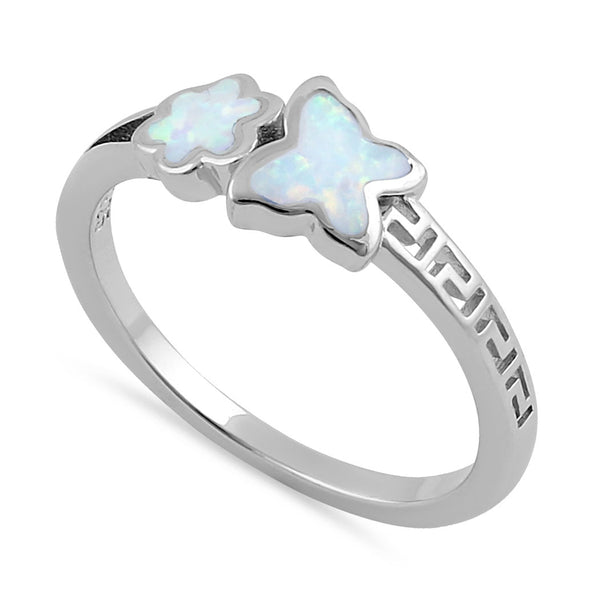 Sterling Silver White Lab Opal Greek Butterfly Flower Ring