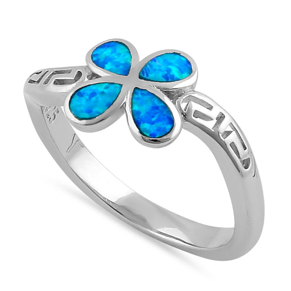 Sterling Silver Twist Blue Lab Opal Greek Petal Flower Ring