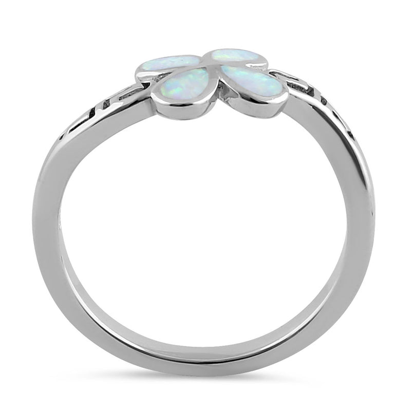 Sterling Silver Twist White Lab Opal Greek Petal Flower Ring