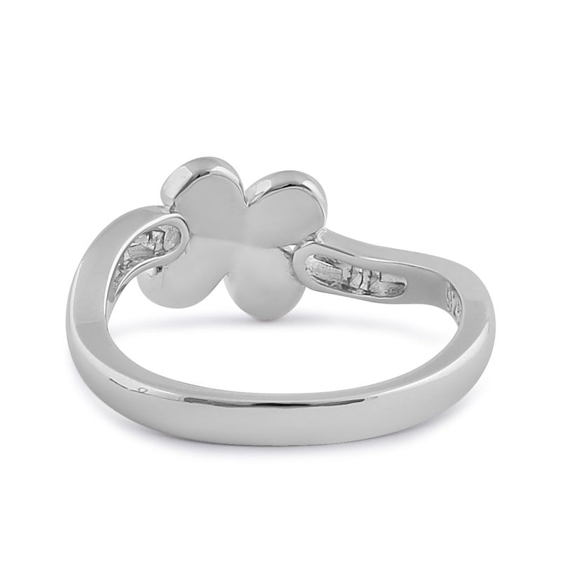 Sterling Silver Twist White Lab Opal Greek Petal Flower Ring