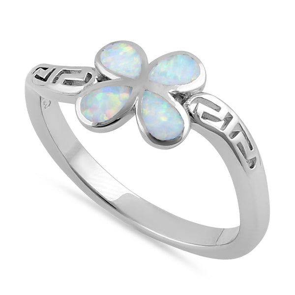 Sterling Silver Twist White Lab Opal Greek Petal Flower Ring