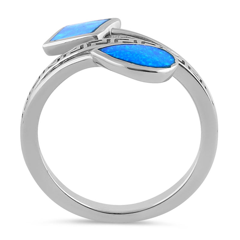Sterling Silver Blue Lab Opal Greek Pear Square Ring