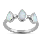 Sterling Silver White Lab Opal Pear Droplets Ring