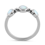 Sterling Silver White Lab Opal Pear Droplets Ring