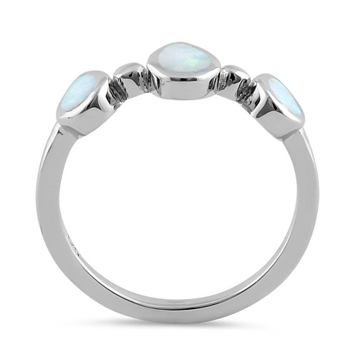 Sterling Silver White Lab Opal Pear Droplets Ring