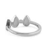 Sterling Silver White Lab Opal Pear Droplets Ring