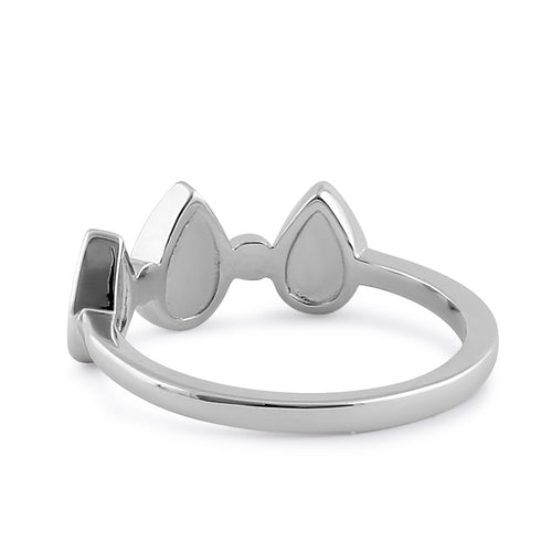 Sterling Silver White Lab Opal Pear Droplets Ring