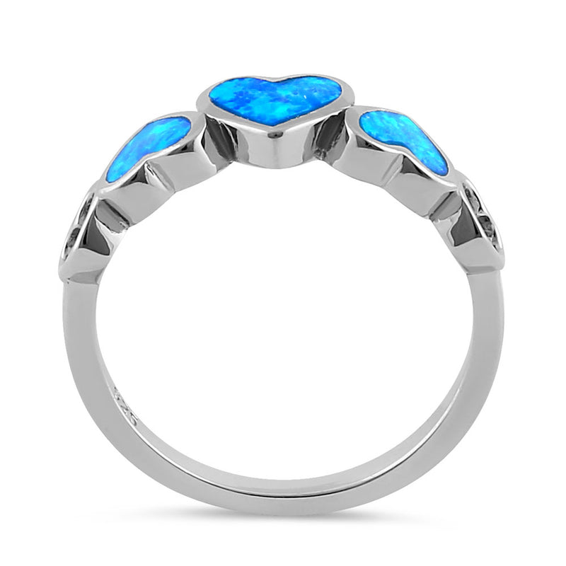 Sterling Silver Blue Lab Opal Sequence of Hearts Ring