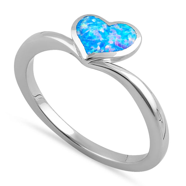 Sterling Silver Blue Lavender Lab Opal Rising Heart Ring