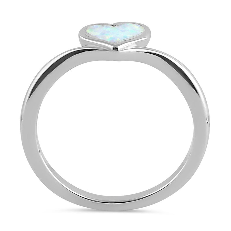 Sterling Silver White Lab Opal Rising Heart Ring