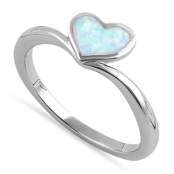 Sterling Silver White Lab Opal Rising Heart Ring