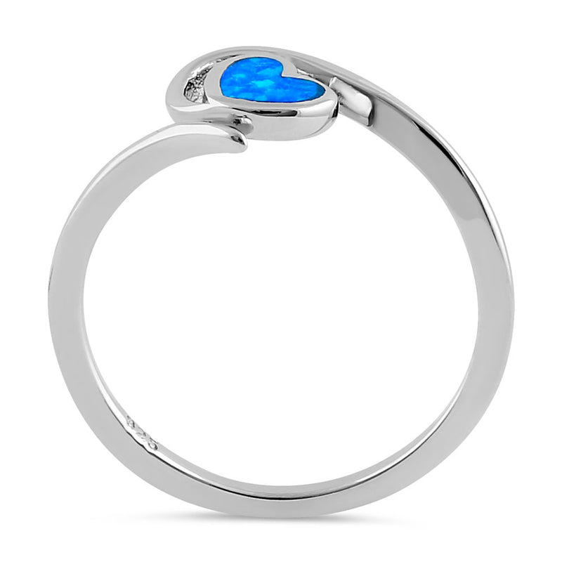 Sterling Silver Blue Lab Opal  Heart in Wave Ring