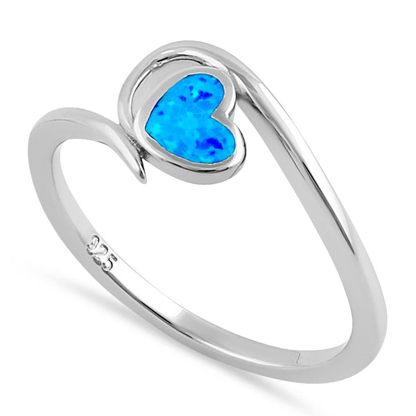 Sterling Silver Blue Lab Opal  Heart in Wave Ring