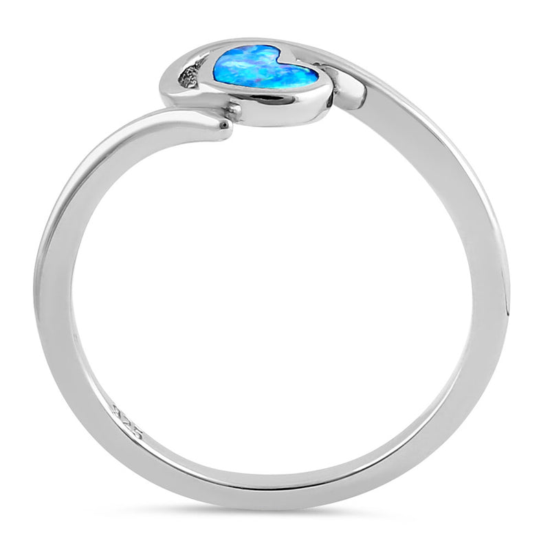 Sterling Silver Blue Lavender Lab Opal  Heart in Wave Ring
