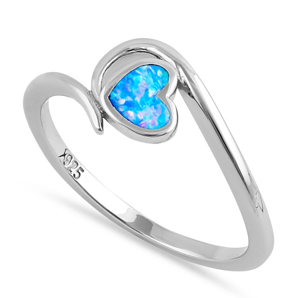 Sterling Silver Blue Lavender Lab Opal  Heart in Wave Ring