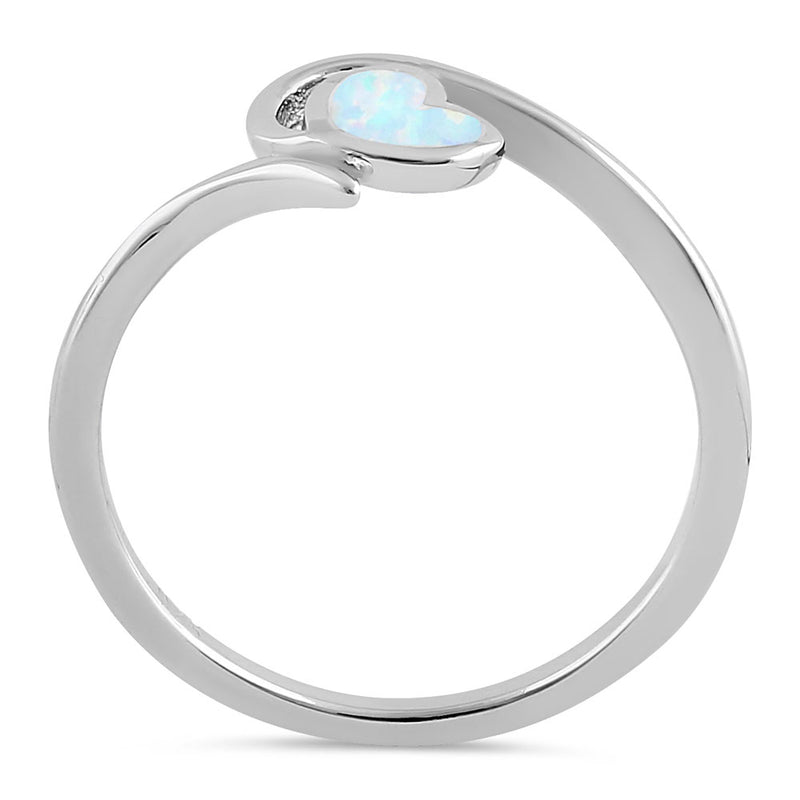 Sterling Silver White Lab Opal Heart in Wave Ring