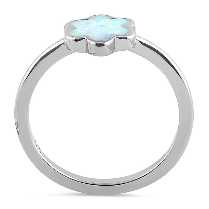 Sterling Silver White Lab Opal Leaflet Flower Ring