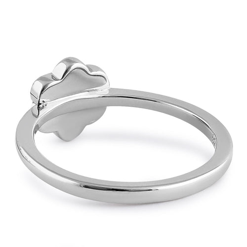 Sterling Silver White Lab Opal Leaflet Flower Ring