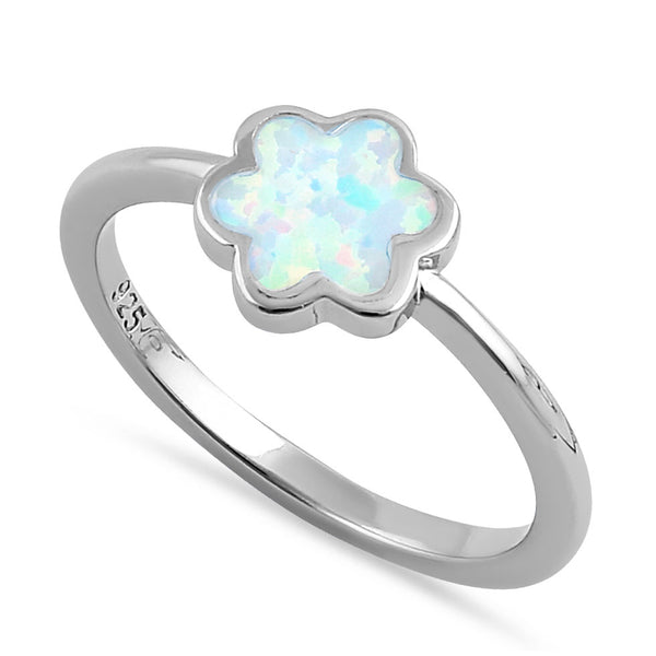 Sterling Silver White Lab Opal Leaflet Flower Ring