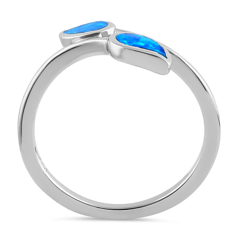 Sterling Silver Blue Lab Opal Double Leaf Wrap Ring