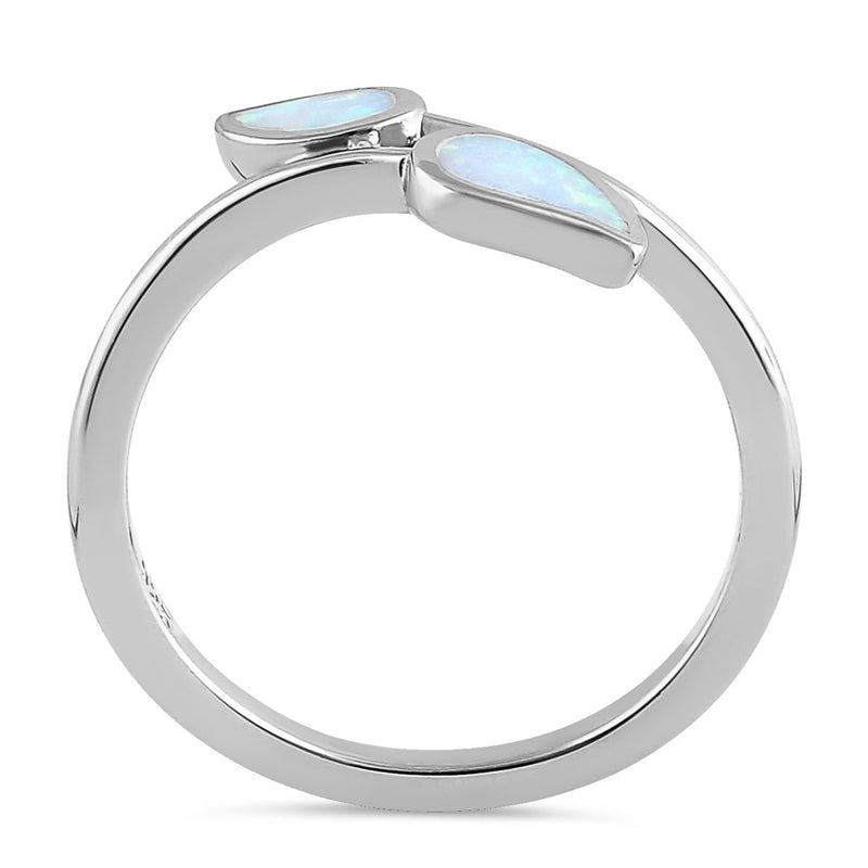 Sterling Silver White Lab Opal Double Leaf Wrap Ring