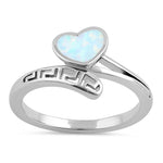 Sterling Silver White Lab Opal Greek Heart Wrap Ring